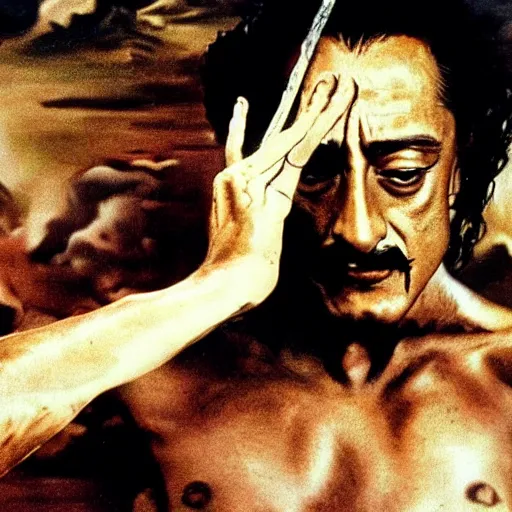 Prompt: cinematic picture salvador dali in rambo