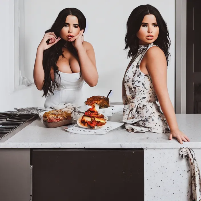 Image similar to portrait of Demi Rose wearing kemben in the kitchen by Charlotte Grimm, natural light, detailed face, CANON Eos C300, ƒ1.8, 35mm, 8K, medium-format print