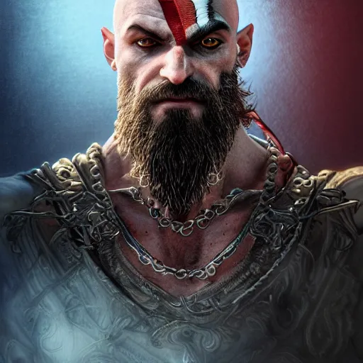 Prompt: the portrait of the absurdly beautiful, graceful, elegant, sophisticated, fashionable realistic kratos, an ultrafine hyperdetailed illustration by kim jung gi, irakli nadar, intricate linework, bright colors, octopath traveler, final fantasy, unreal engine highly rendered, global illumination, radiant light, detailed and intricate environment