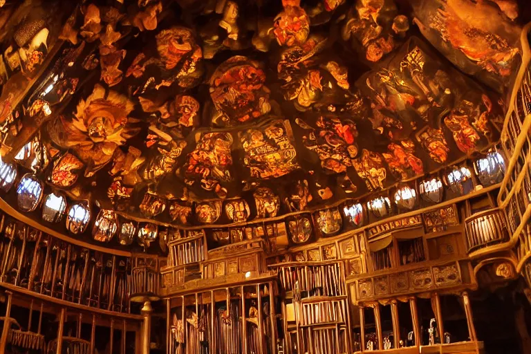 Prompt: the interior of the organ room at house on the rock in wisconsin.