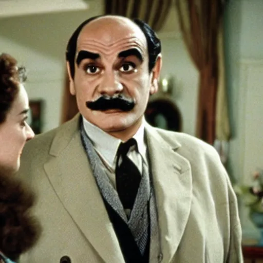 Image similar to scene of the hercule poirot tv serie featuring david suchet