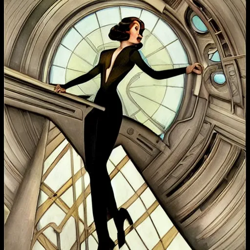 Prompt: a streamline moderne!!, art nouveau, ( ( dieselpunk ) ) painting in the style of charlie bowater, and in the style of donato giancola, and in the style of charles dulac. symmetry, smooth, sharp focus, dramatic lighting, semirealism, intricate symmetrical ultrafine background detail.