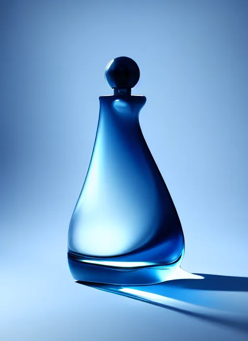 Image similar to perfume bottle standing in the center of an enchanted smokey cloud in the dark blue water, blurred background contoured smooth fair walls, up close shot, sharp focus, global illumination, radiant light, zaha hadid, irakli nadar, octane highly render, 4 k, ultra hd,