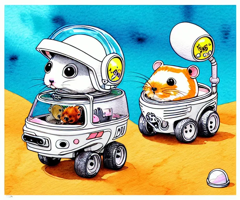 Image similar to cute and funny, hamster wearing a helmet riding in a tiny rocket ship, ratfink style by ed roth, centered award winning watercolor pen illustration, isometric illustration by chihiro iwasaki, edited by range murata, tiny details by artgerm and watercolor girl, symmetrically isometrically centered, focused