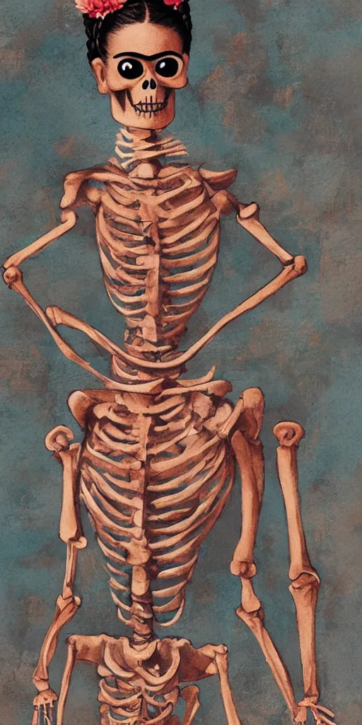 Prompt: concept art dancing skeleton frida kahlo