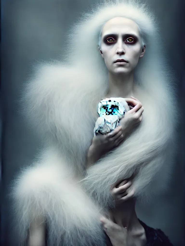 Prompt: kodak portra 4 0 0 fine art portrait by paolo roversi of a dystopian woman hybrid white owl in a scenic dystopian environment, white hair floating in air, twilight, dreamy, elegant, highly detailed, digital art, artstation, smooth, sharp focus, tomasz alen kopera, peter mohrbacher. donato giancola, matt colors