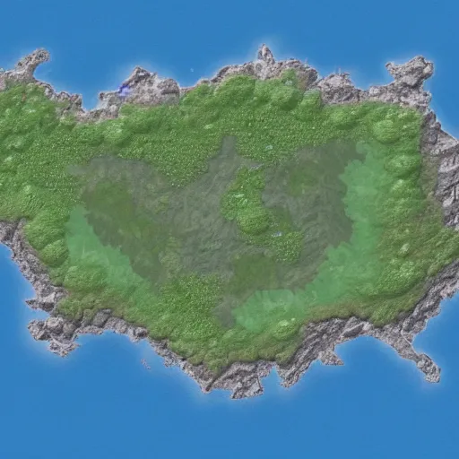 Image similar to detailed topdown map from google maps, of an island