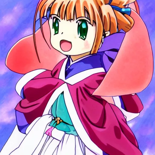 Image similar to Masterpiece portrait of Sakura Kinomoto from Card Captor Sakura drawn by Akira Toriyama, trending on pixiv