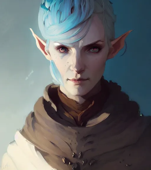 Prompt: portrait of a elven mage ( dragon age ) by atey ghailan, by greg rutkowski, by greg tocchini, by james gilleard, by joe fenton, by kaethe butcher, dynamic lighting, gradient light blue, brown, blonde cream and white color scheme, grunge aesthetic