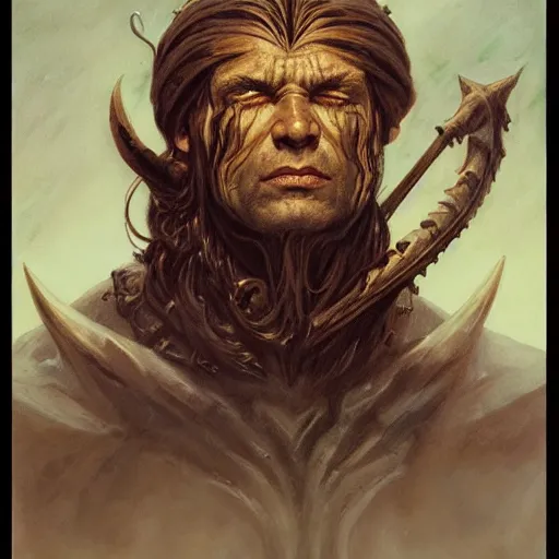 Image similar to head and shoulders portrait of a slaad, d & d, fantasy, greg rutkowski, frank frazetta, alexandre chaudret, boris vallejo, michael whelan, miro petrov, hr giger, magali villeneuve, donato giancola