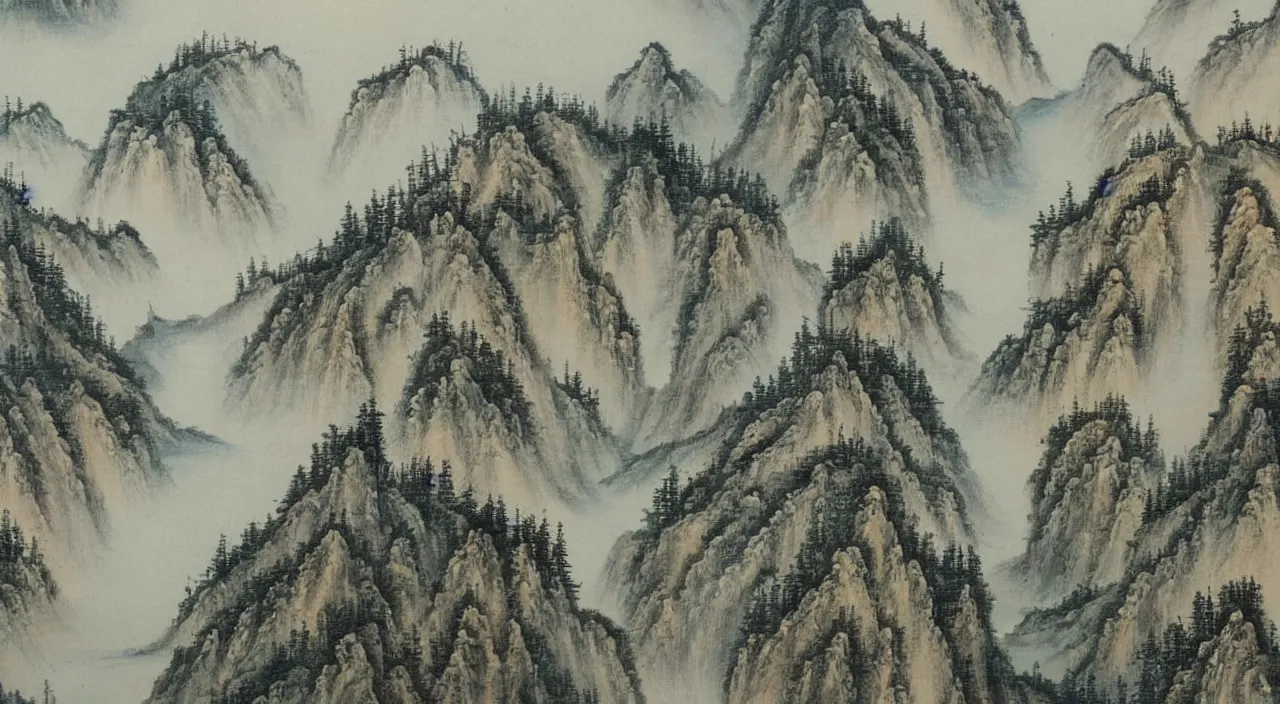 Prompt: a chinese landscape painting of yellowstone national park