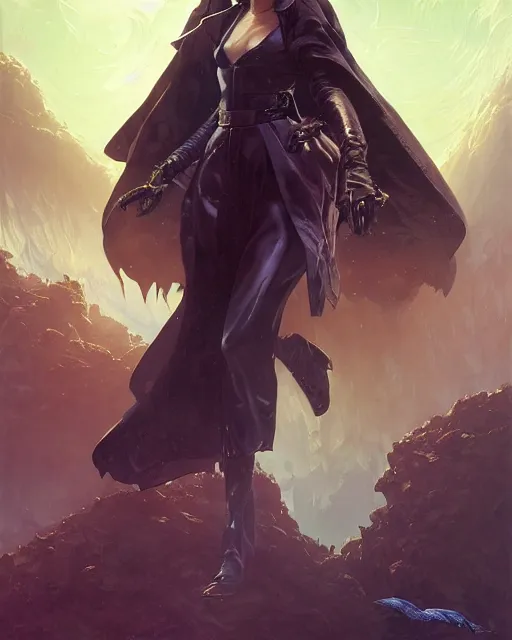 Prompt: beautiful fantasy character portrait, natalie portman, wearing oversized black trench coat, ultra realistic, wide angle, dramatic lighting, vultures, cyberpunk artifacts, highly detailed by peter mohrbacher, hajime sorayama, wayne barlowe, boris vallejo, aaron horkey, gaston bussiere, craig mullins