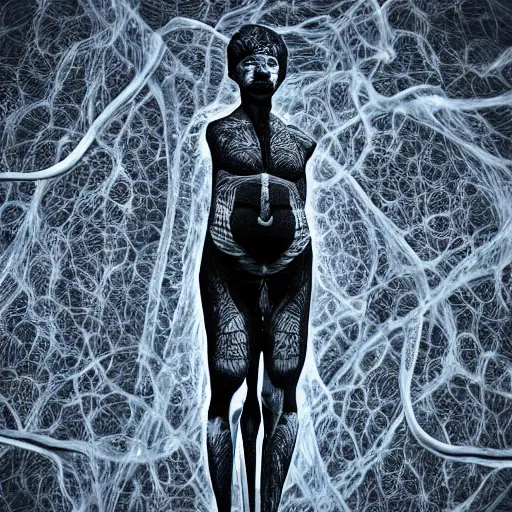 Image similar to full frame fractal human body, fine details, microorganisms, fine details, muscles, veins, artery, 90's aesthetic, noise film, photo