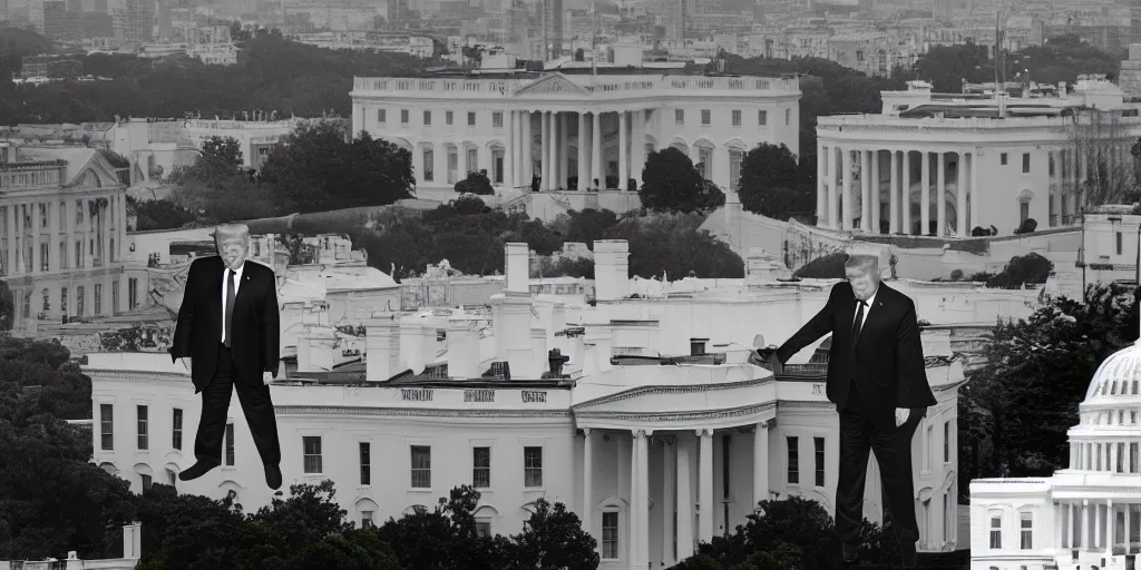 Prompt: a professional cinematic photo of donald trump 1 v 1 fighting elon musk on top of white house. extremely high fidelity. key light.