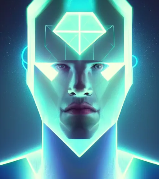 Image similar to symmetry!! caucasian prince of technology, solid cube of light, hard edges, product render retro - futuristic poster scifi, lasers and neon circuits, handsome caucasian prince, intricate, elegant, highly detailed, digital painting, artstation, concept art, smooth, sharp focus, illustration, dreamlike, art by artgerm