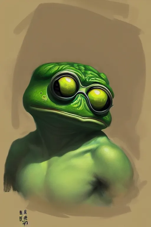 Image similar to portrait of a cyclops pepe! the frog! drinking coffee in the style of fenghua zhong and ruan jia and jeremy lipking and peter mohrbacher, extremely detailed digital painting, 8 k, natural lighting