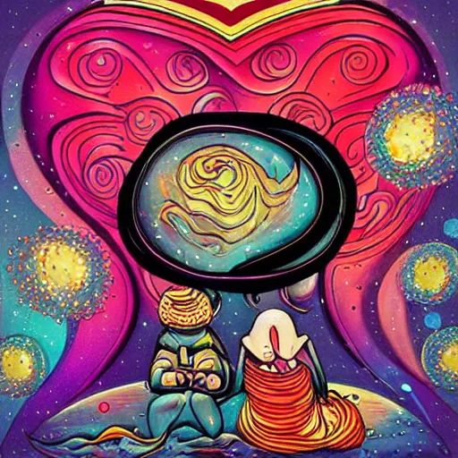 Prompt: Cosmic love in lowbrow art style