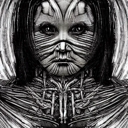 Image similar to monalisa in the style of h.r. giger, in the style of h.r. giger, in the style of h.r. giger, in the style of h.r. giger