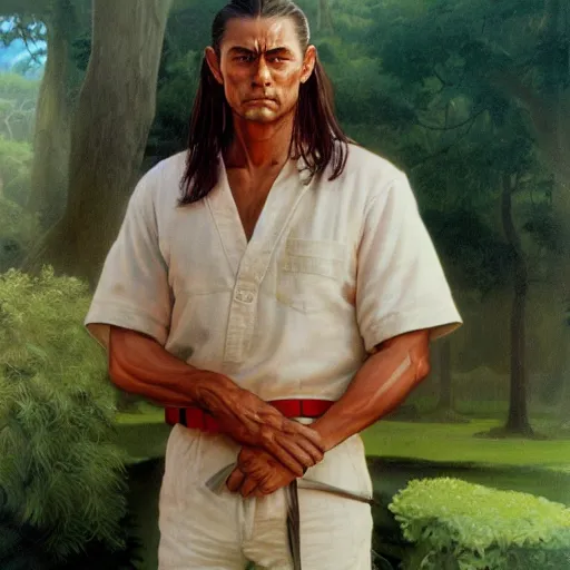 Prompt: ultra realistic portrait painting of forest gump as ryu, art by frank frazetta, 4 k, ultra realistic, highly detailed, epic lighting