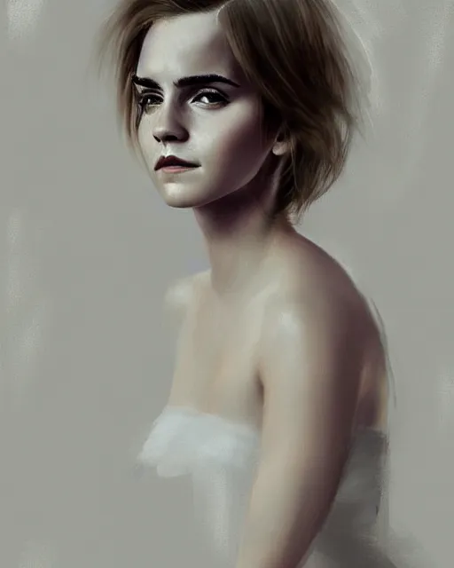 Prompt: detailed digital painting of a emma watson, half body portrait, chinese artwork, soft brushstrokes, pale skin, subsurface scattering, warm lighting