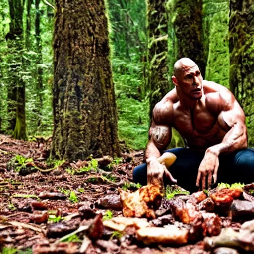 Image similar to the rock eating meat off the forest floor