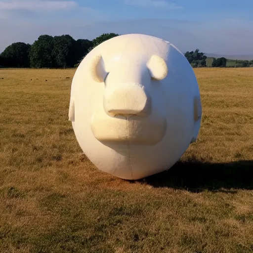 Image similar to a sphere shaped cow in a field