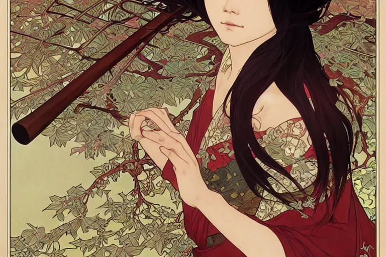 Prompt: beautiful cinematic fantasy poster, asian woman with 2 left arms side view using a bokken in forest ; intricate complexity, by shigenori soejima, krenz cushart, alphonse mucha, takato yamamoto, conrad roset, 4 k, beautiful, high quality - h 9 6 0