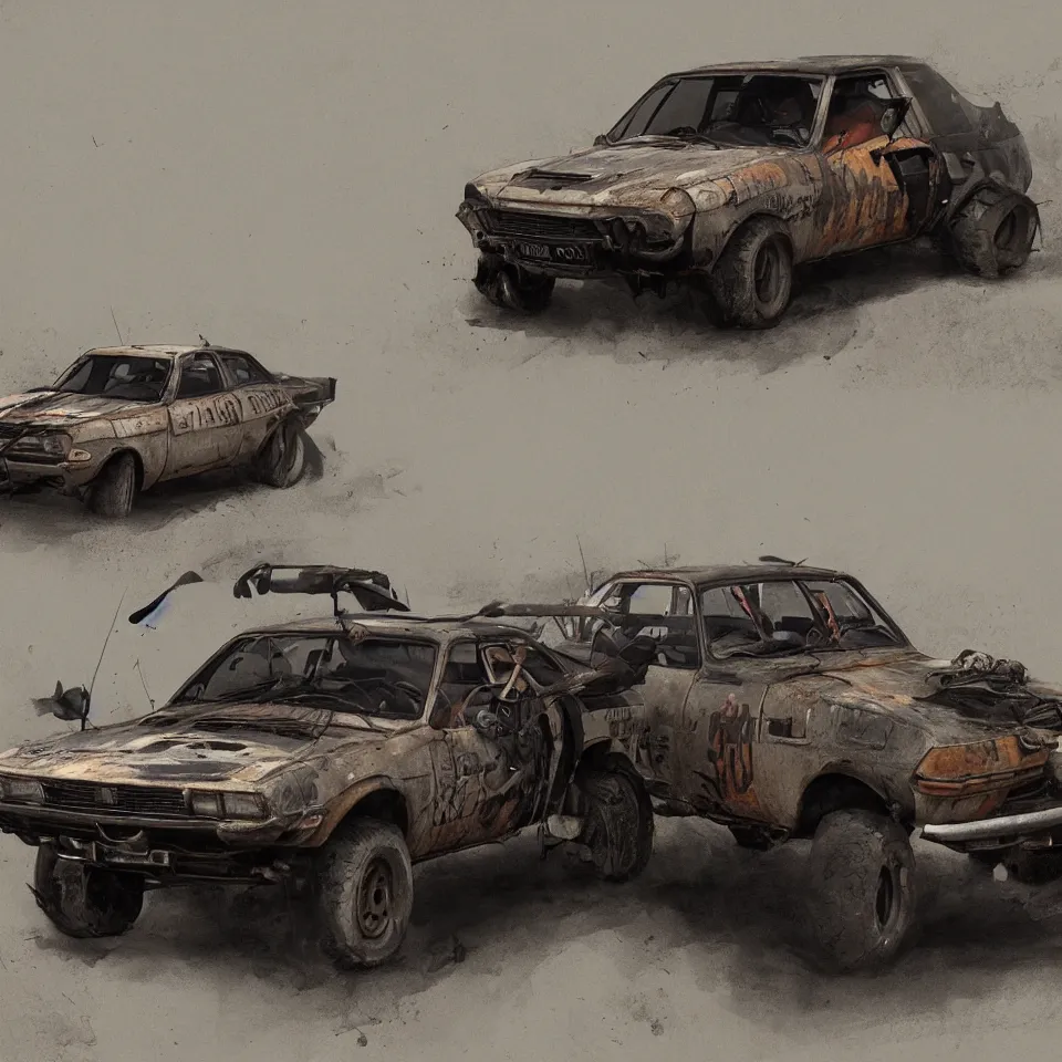 Prompt: a Dacia 1310 in Mad Max, artstation, concept art