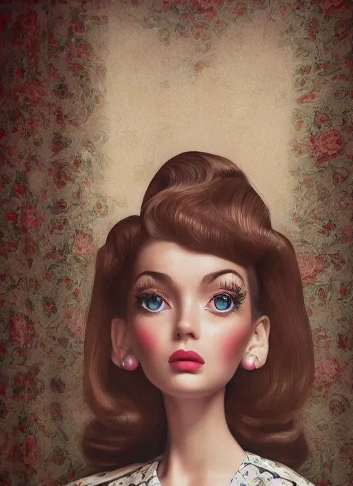 Image similar to closeup portrait of a retro 1 9 5 0 s living room, depth of field, zeiss lens, detailed, symmetrical, centered, fashion photoshoot, by nicoletta ceccoli, mark ryden, lostfish, breathtaking, 8 k resolution, extremely detailed, beautiful, establishing shot, artistic, hyperrealistic, octane render