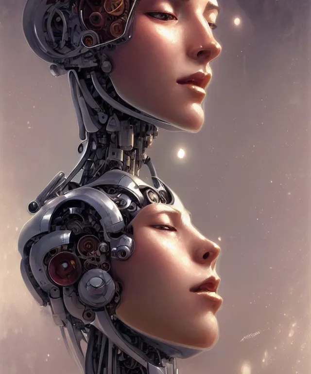 Image similar to beautiful crying! female mechanical android!, half portrait, intricate detailed environment, photorealistic!, intricate, elegant, highly detailed, digital painting, artstation, concept art, smooth, sharp focus, illustration, art by artgerm and greg rutkowski and alphonse mucha