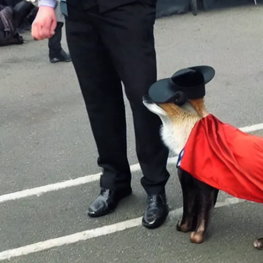 Prompt: A fox dressed as Sherlock Holmes is on the crime scene