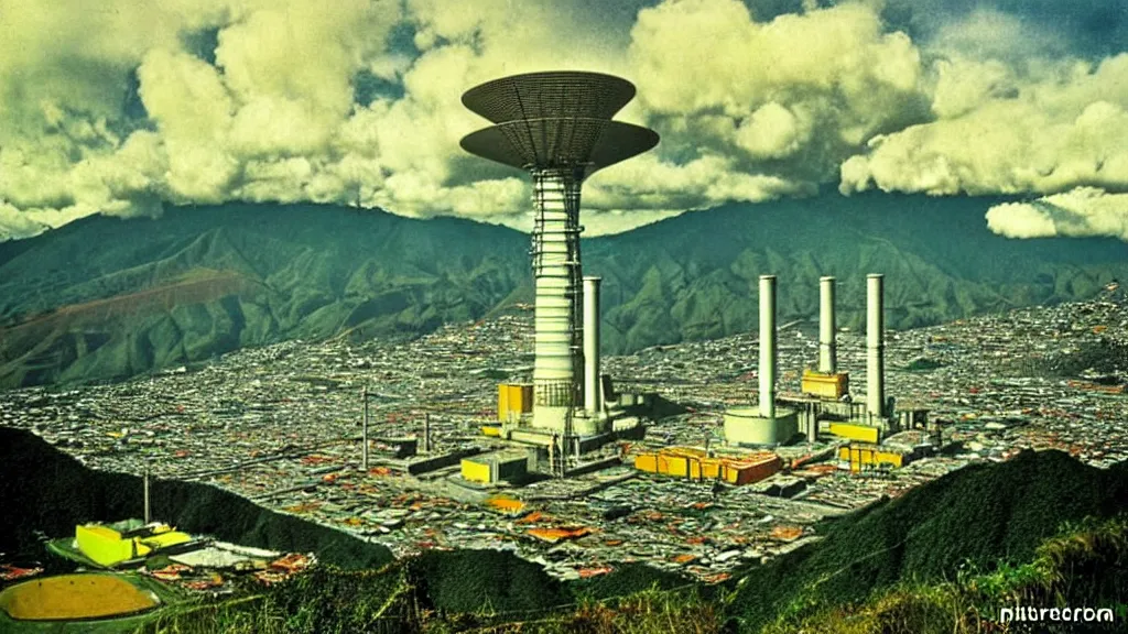 Prompt: Abundant, Nuclear Energy in Harmony with Nature; Location: Quito, Ecuador; retro-natural-futurism;