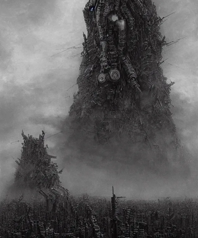 Prompt: a surreal, hellish, and maddening warmachine towering above a destroyed city in the style of zdzisław beksinski in the style of junji ito trending on artstation deviantart pinterest furaffinity detailed realistic hd 8 k high resolution