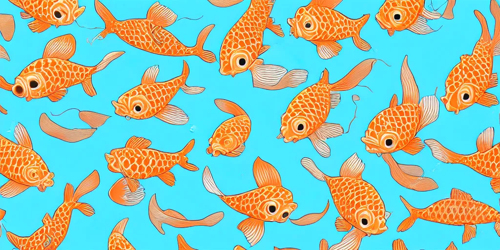 Prompt: repeating pattern of cute koi fishies