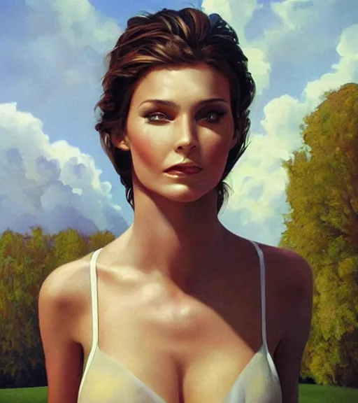 Image similar to natali portman, portrait, illustration, rim light, top light, perfectly shaded, spring time, slight overcast lighting, soft painting, art by boris vallejo