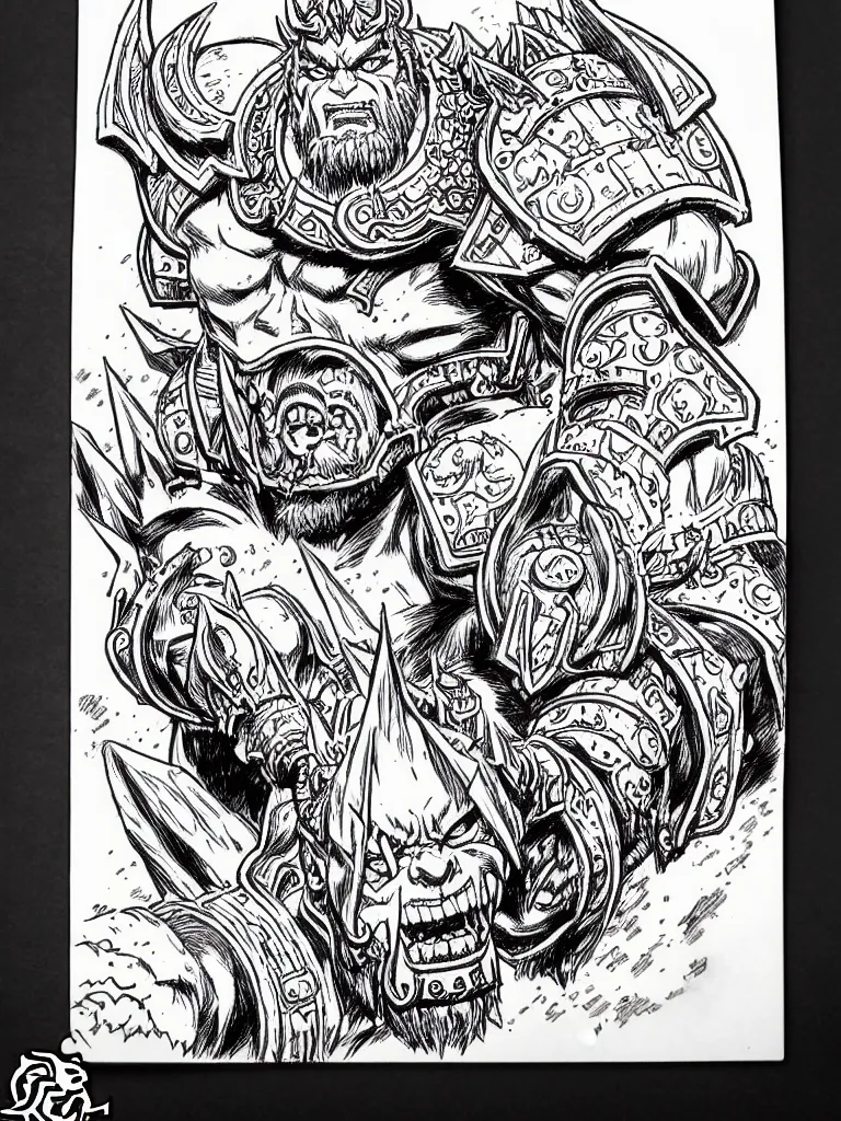 Prompt: prompt: semi realistic Warcraft character passport photo by Katsuhiro Otomo, World of Warcraft character portrait drawn by Katsuhiro Otomo, clean ink detailed line drawing, intricate detail, manga 1990, comics, white background, clean even stroke drawing