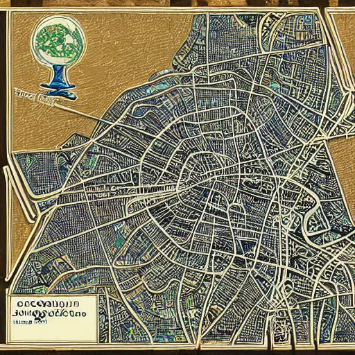 Image similar to very detailed and intricate grotosque jakarta map by gareth fuller