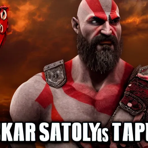 Image similar to kratos from god of war at a keyboard typing on it