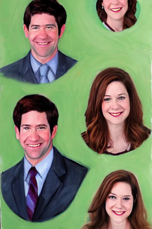 Image similar to portrait painting of jim halpert and pam beesly