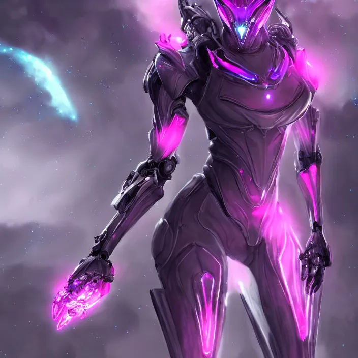 Image similar to cinematic shot, bust, cosmic sized perfectly proportioned stunning beautiful hot female warframe, anthropomorphic robot mecha female dragon, silver, fuschia leds, floating in empty space, nebula sized, holding a galaxy, epic proportions, epic size, epic scale, furry art, dragon art, giantess art, warframe fanart, furaffinity, deviantart