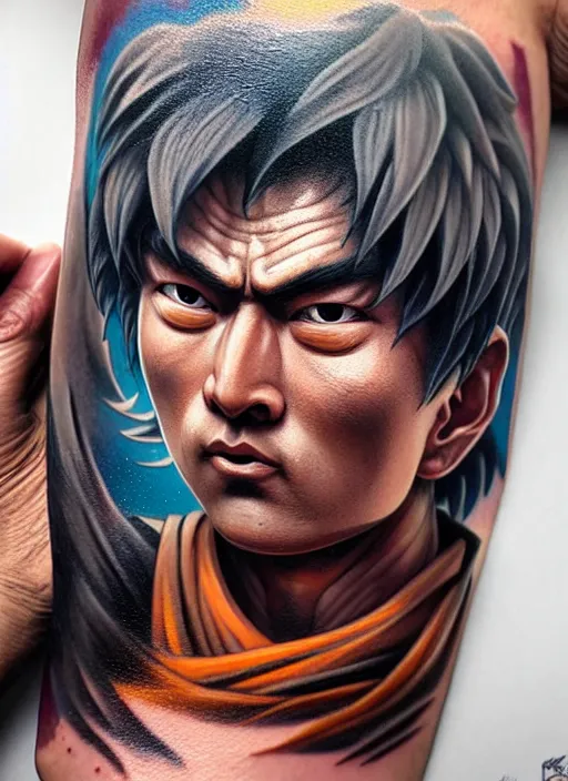 Image similar to highly detailed portrait of sangoku, photographic realistic background, by greg rutkowski, by greg tocchini, by joe fenton, by nikkohurtado, by den _ yakovlev, by niki 2 3 gtr, by sivak _, by tonysantos _ tattoo, trending on instagram, award winning details, textured paper