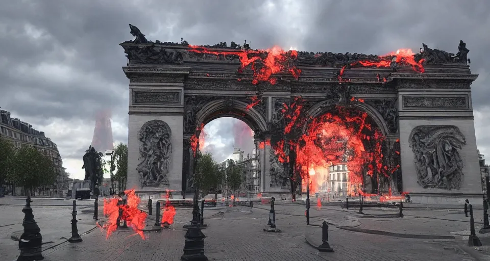 Image similar to portal to hell opening in the sky in paris
