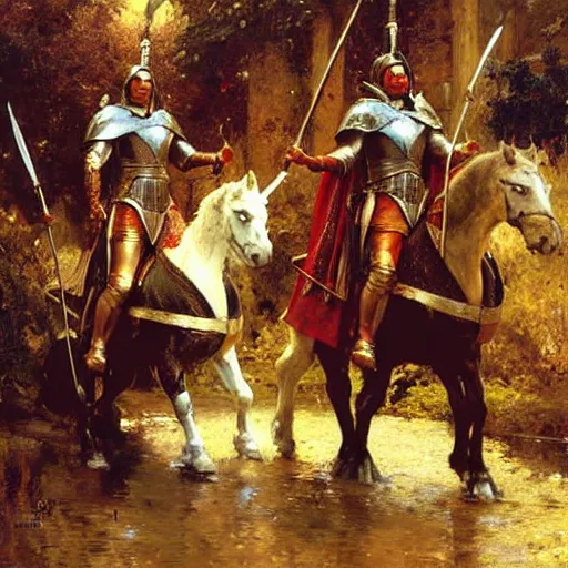 Image similar to attractive gay knights in camelot. highly detailed painting by gaston bussiere, craig mullins, j. c. leyendecker