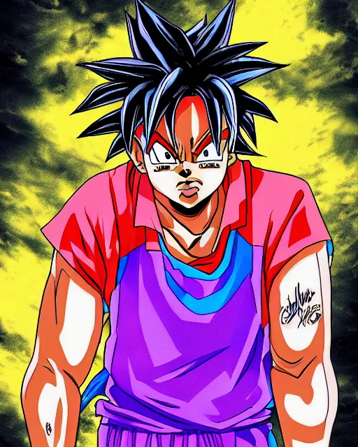 Image similar to juice wrld rockstar rapper in the style of a black african dragon ball z digital painting anime art