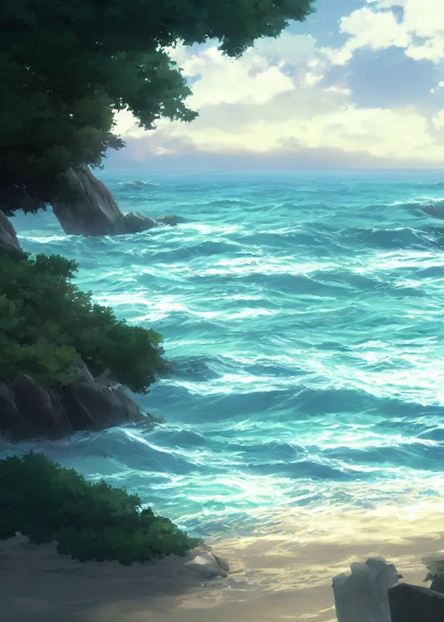 Image similar to sea shore, makoto shinkai