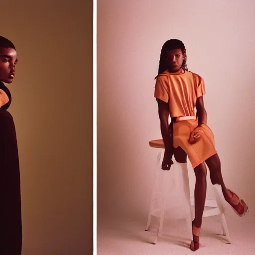 Image similar to realistic photoshoot for a new dior lookbook, color film photography, portrait of a beautiful model, in style of tyler mitchell, 35mm