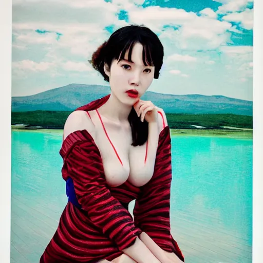 Image similar to Lee Jin-Eun by Martine Johanna, rule of thirds, seductive look, beautiful, at Pamukkale