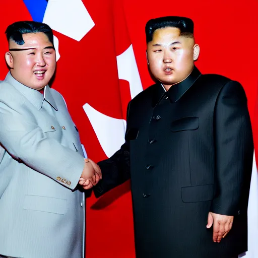 Prompt: professional photograph of jeffery epstein and kim jong - un shaking hands with each other, very detailed, very intricate, 8 k,