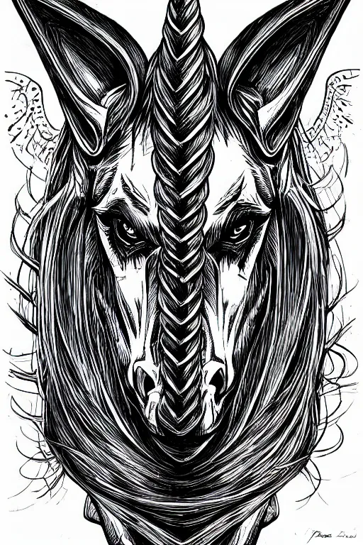 Image similar to evil unicorn, symmetrical, highly detailed, digital art, sharp focus, trending on art station, kentaro miura manga art style