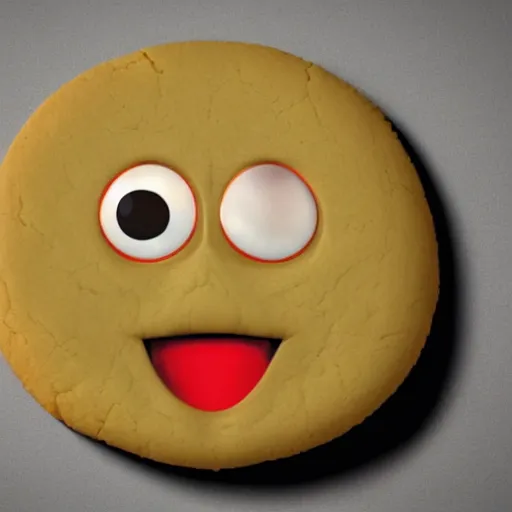 Image similar to luckys calls crypto logo golden cookie with big eyes, licking itself, big tongue, funny character from pixar, detailed 3d render, rim light